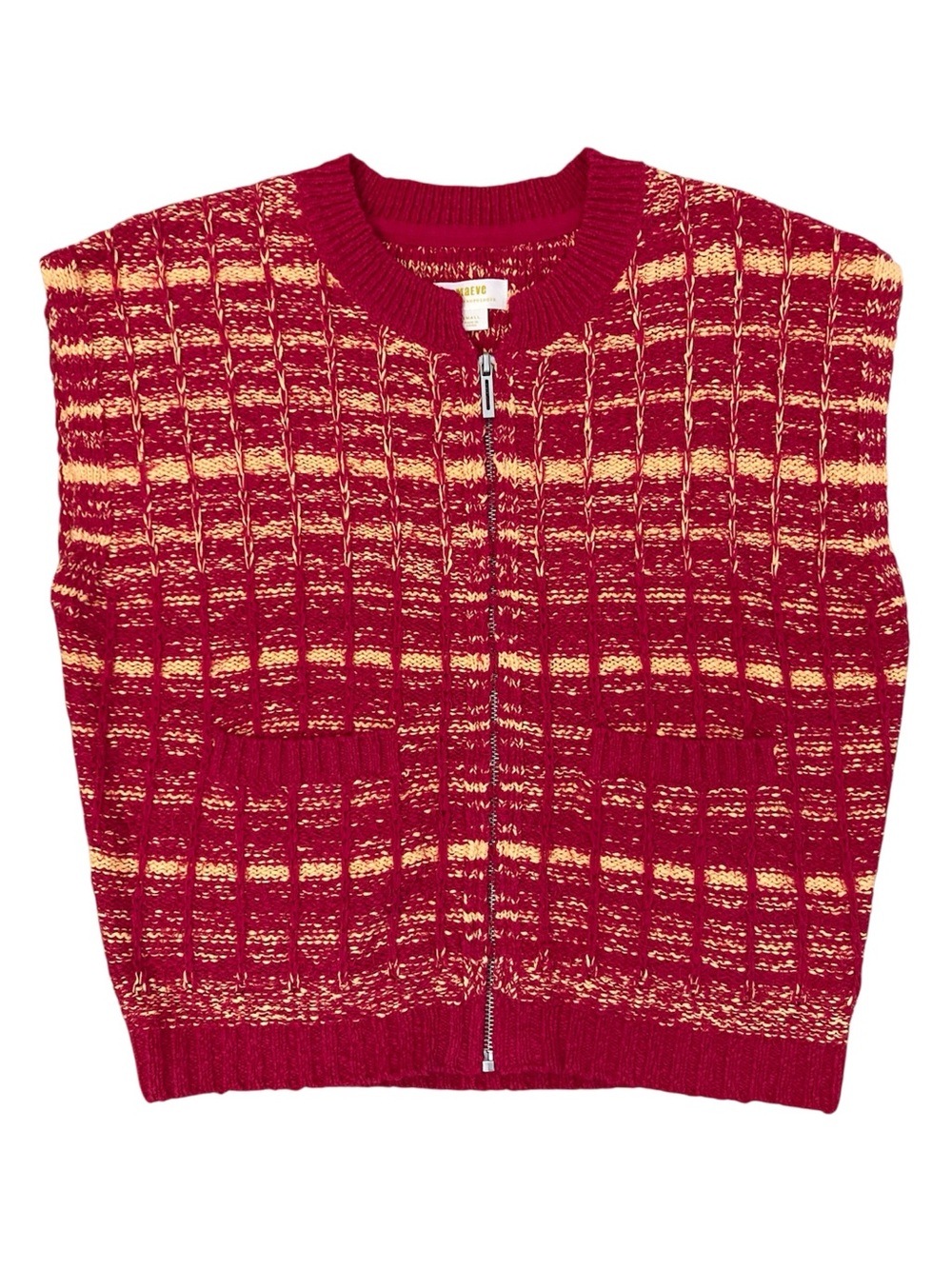 Maeve by Anthropologie Tweed Zippered Sweater Vest Pink / Yellow S